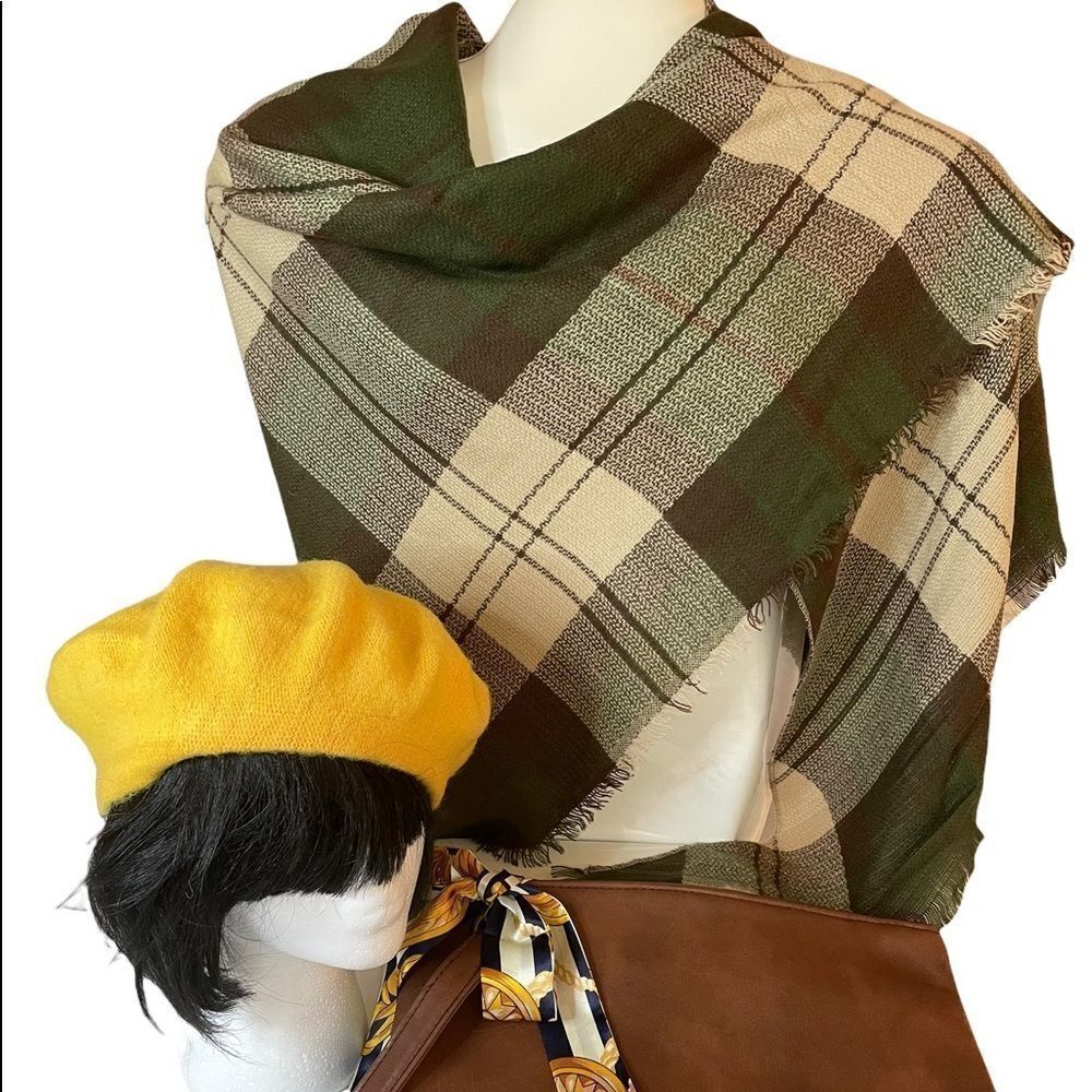 PLAID BLANKET SCARF, HAT, BAG - 3 PIECE ACCESSORY SET - BUY MORE & SAVE
